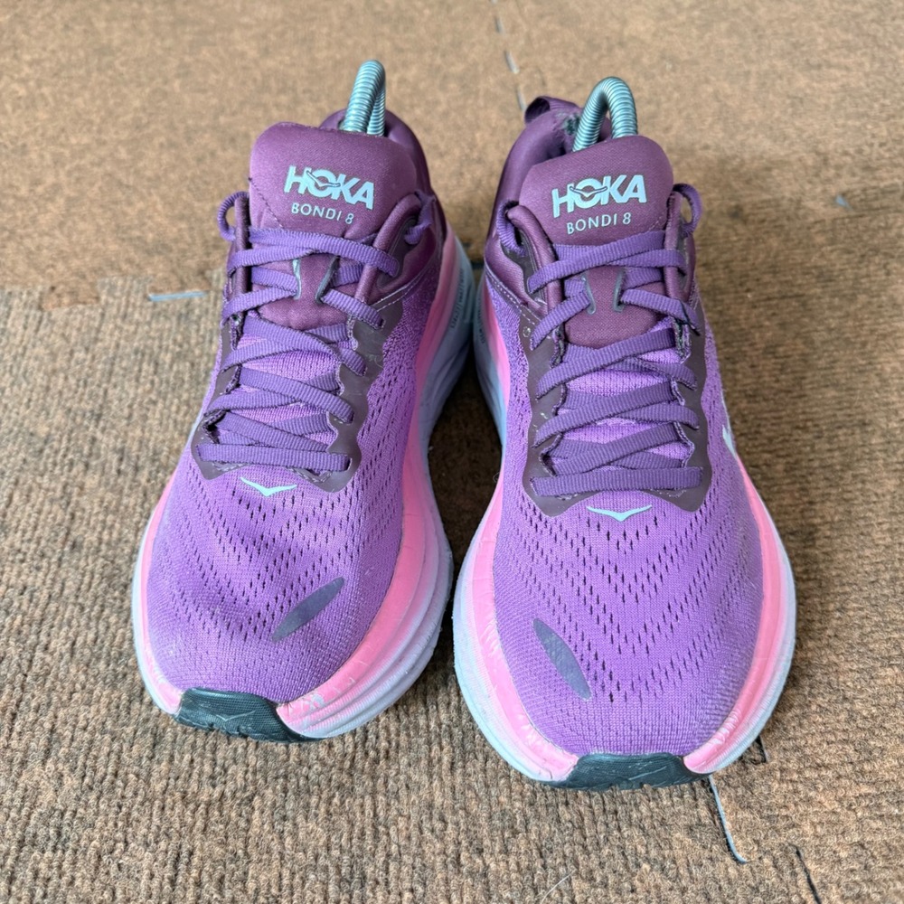 D+ shoe gym Hoka Bondi 8 Womens Running Shoes Purple Pink Road Sneakers 1127952 - Picture 2 of 13
